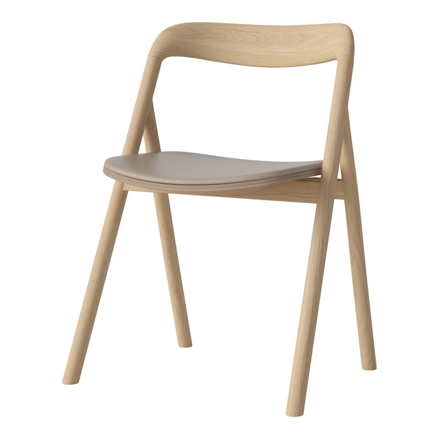 Fenri Gepolsterter Esstischstuhl aus Eiche weiß pigmentiert geölt, Quattro by Spoor - Leder, Sand - ZEN ZONE Furniture