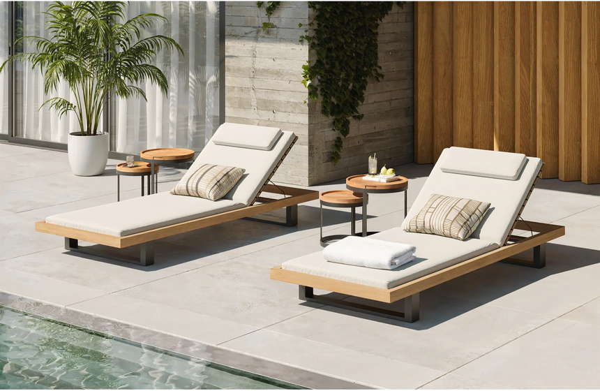 Sonnenliege Ravello aus Teak und schwarzem Aluminium, 85×225×22 cm - ZEN ZONE Furniture