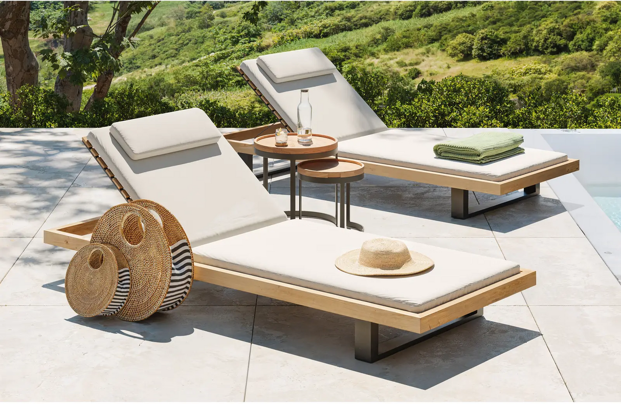 Sonnenliege Ravello aus Teak und schwarzem Aluminium, 85×225×22 cm - ZEN ZONE Furniture