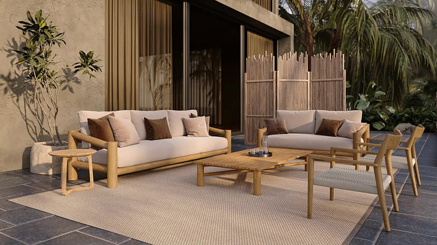 Garten Couchtisch Camogli aus Teakholz in Natur, 180×90×30 cm - ZEN ZONE Furniture