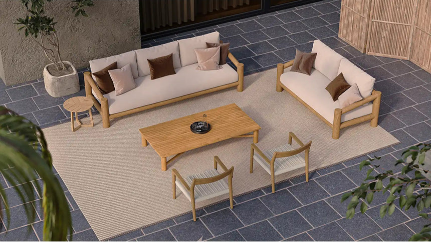 Garten Couchtisch Camogli aus Teakholz in Natur, 180×90×30 cm - ZEN ZONE Furniture