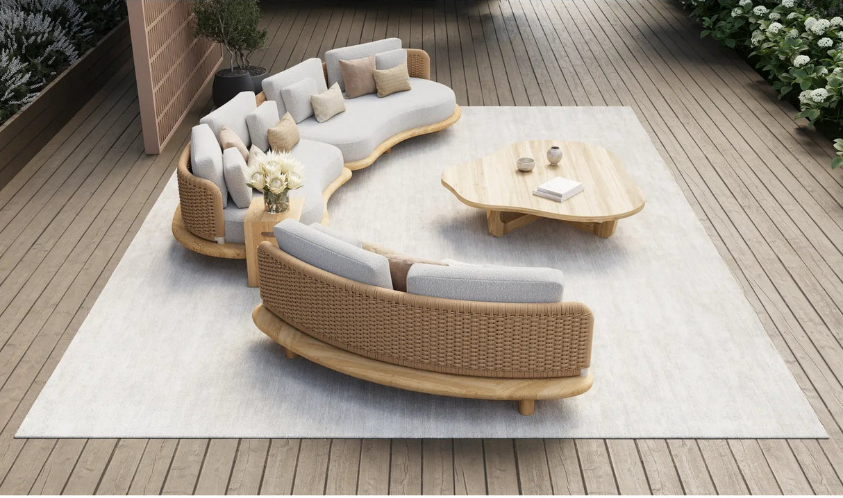 Garten Sofa Orosei, Mittelstück, aus Naturteak und Seil in Natur, 218×126×63 cm - ZEN ZONE Furniture