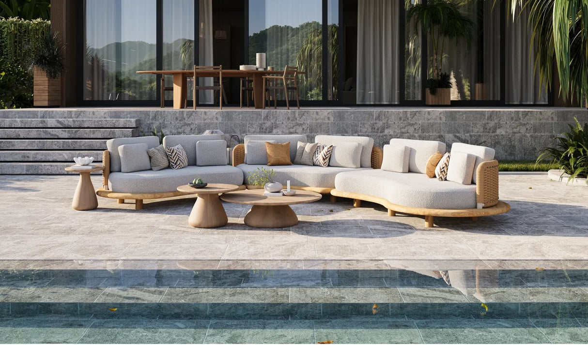 Garten Sofa Orosei, Linke Seite, aus Naturteak und Seil in Natur, 203×119×63 cm - ZEN ZONE Furniture