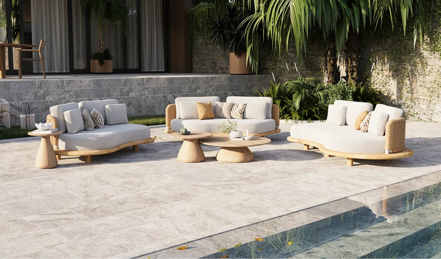 Garten Sofa Orosei, Linke Seite, aus Naturteak und Seil in Natur, 203×119×63 cm - ZEN ZONE Furniture