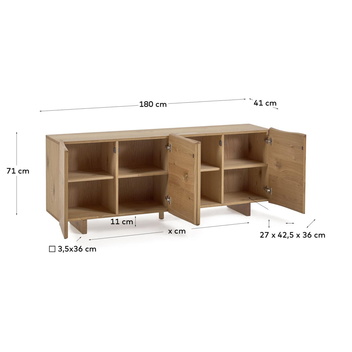 Rasha Sideboard 4 Türen Eichenfurnier mit natürlichem Finish 180 x 71 cm - ZEN ZONE Furniture