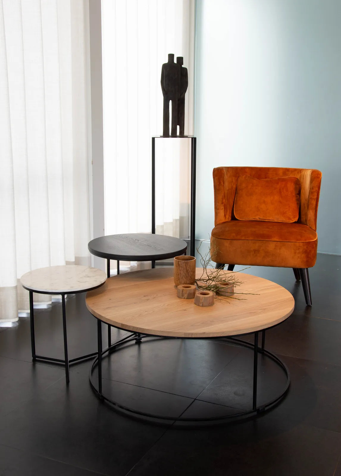 Couchtisch Natur schwarzes Metallgestell 90x90 FARO - ZEN ZONE Furniture