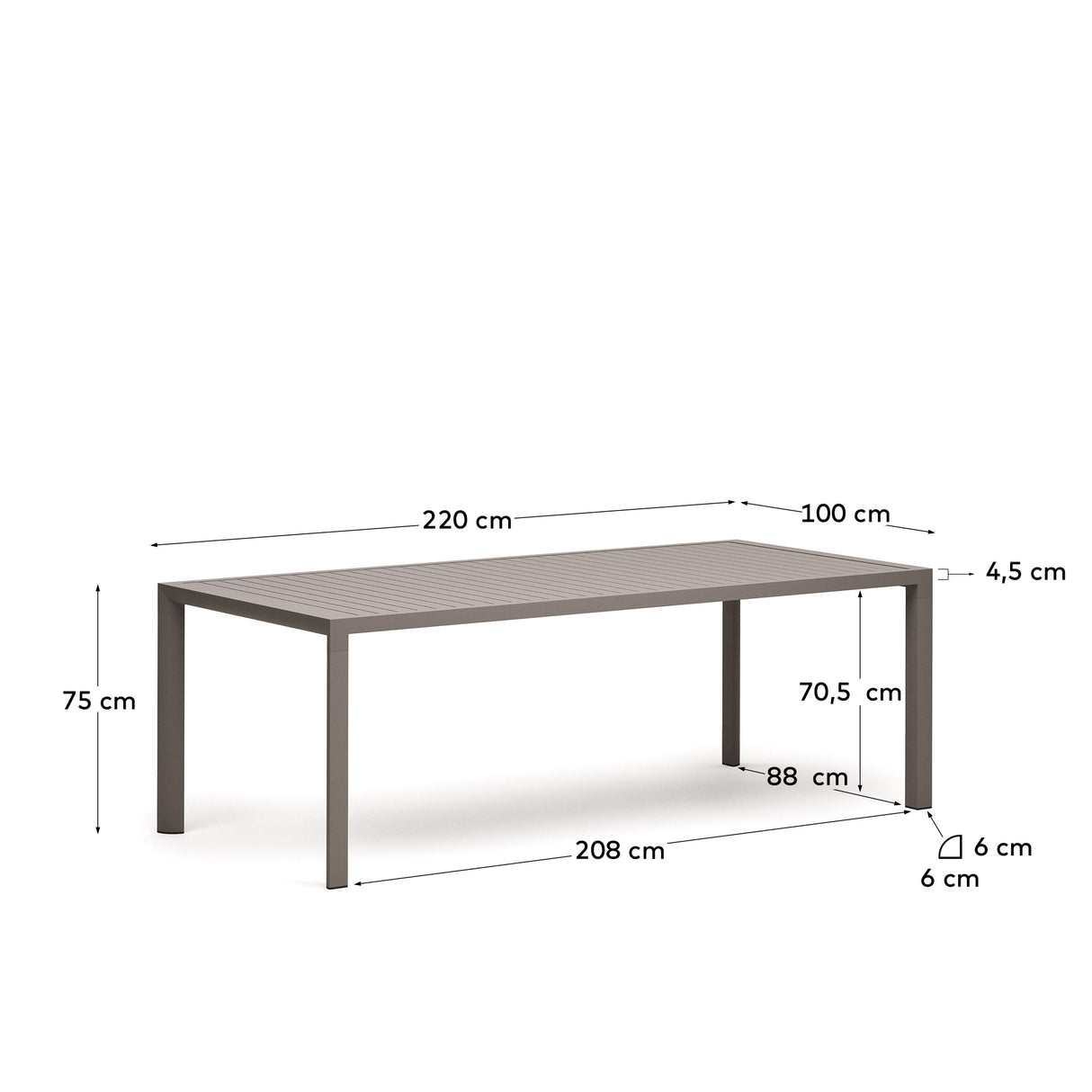 Gartentisch Culip aus Aluminium mit braunem Finish 220 x 100 cm - ZEN ZONE Furniture