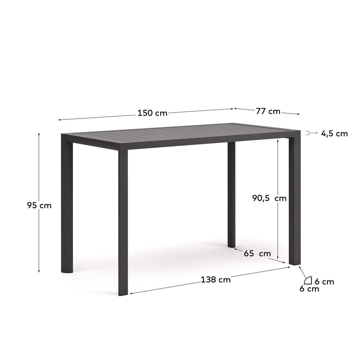 Culip Gartenstehtisch aus Aluminium mit grauem Finish 150 x 77 cm - ZEN ZONE Furniture