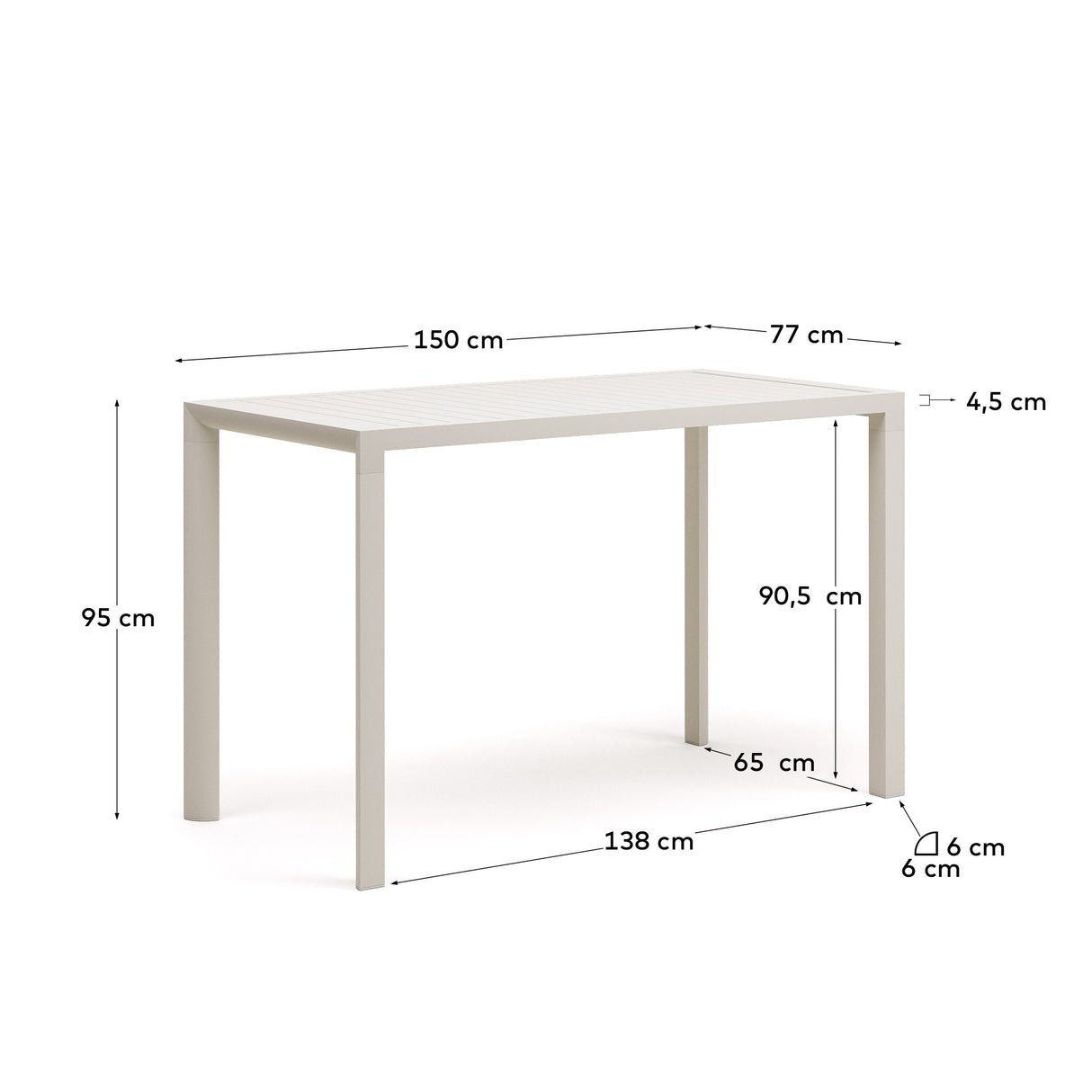 Gartenstehtisch Culip aus Aluminium mit weißem Finish 150 x 77 cm - ZEN ZONE Furniture