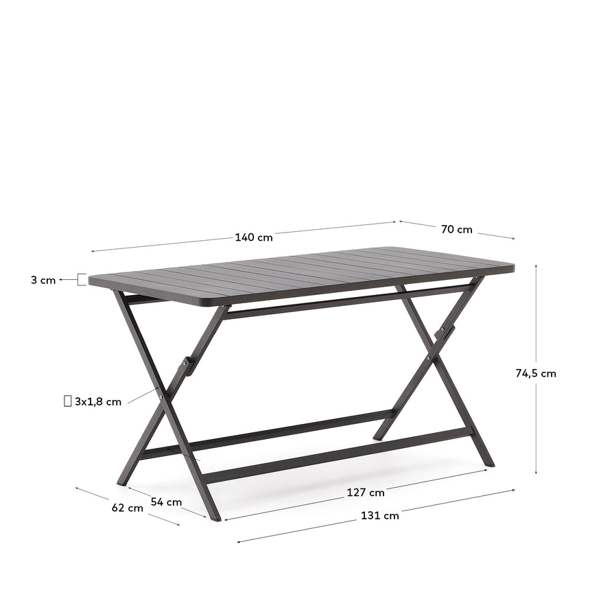 Faltbarer Gartentisch Torreta aus Aluminium mit dunkelgrauem Finish 140 x 70 cm - ZEN ZONE Furniture