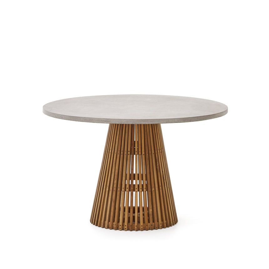 Alcaufar Outdoor Tisch rund aus massivem Teakholz und grauem Zement Ø 120 cm - ZEN ZONE Furniture