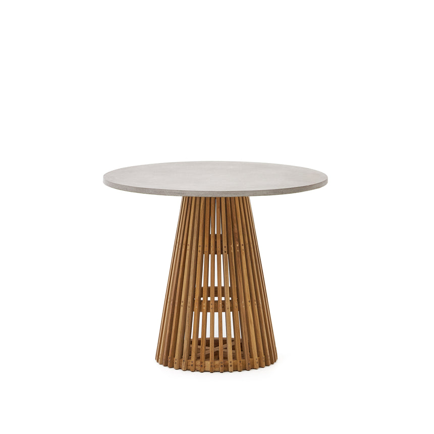 Alcaufar Outdoor Tisch rund aus massivem Teakholz und grauem Zement Ø 90 cm - ZEN ZONE Furniture