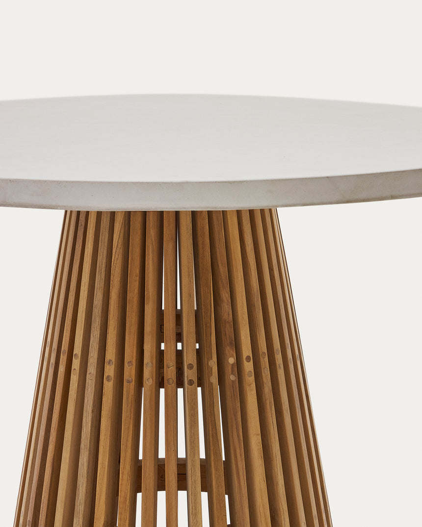 Alcaufar Outdoor Tisch rund aus massivem Teakholz und grauem Zement Ø 90 cm - ZEN ZONE Furniture