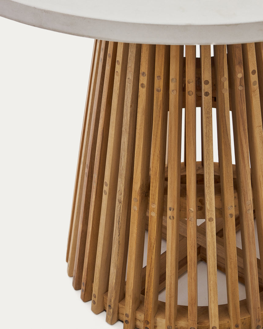 Alcaufar Outdoor Tisch rund aus massivem Teakholz und grauem Zement Ø 90 cm - ZEN ZONE Furniture