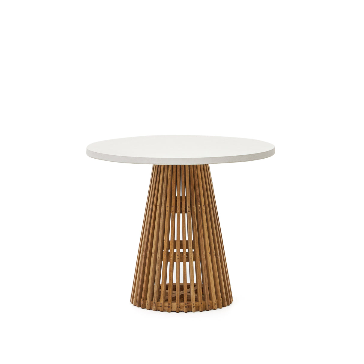 Alcaufar Outdoor Tisch rund aus massivem Teakholz und weißem Zement Ø 90 cm - ZEN ZONE Furniture