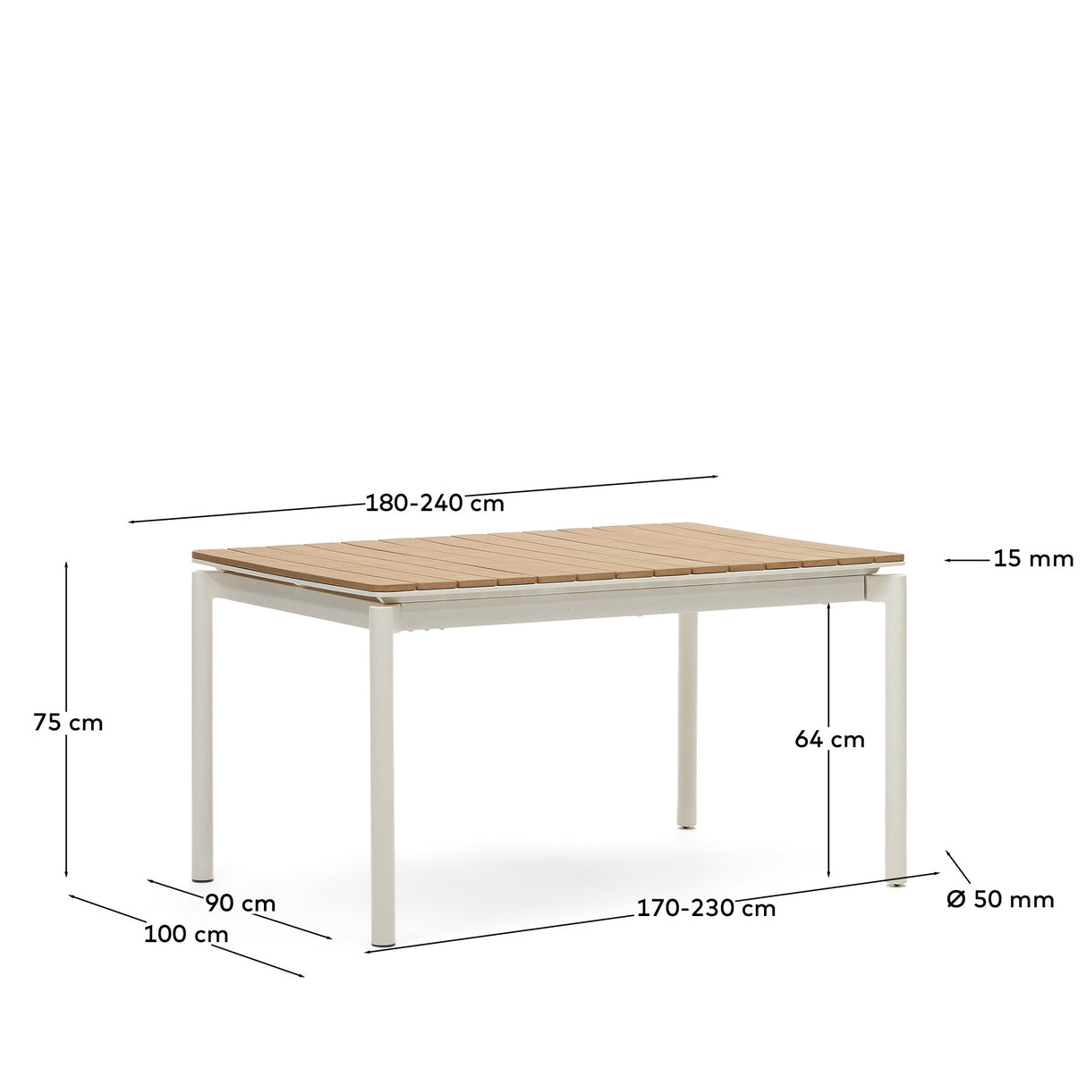 Canyelles Gartenausziehtisch aus Poly-Holz und Aluminium in Mattweiß 180(240) x 100 cm - ZEN ZONE Furniture