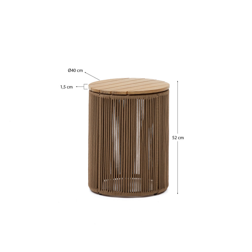 Couchtisch Dandara aus Stahl, beigem Flechtwerk und massivem Akazienholz Ø40 cm FSC 100% - ZEN ZONE Furniture