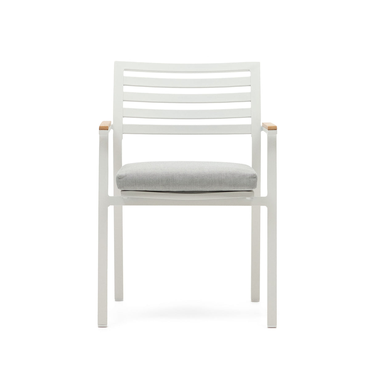 Bona stapelbarer Gartenstuhl aus Aluminium mit weißem Finish und Armlehnen aus massivem Teakholz - ZEN ZONE Furniture