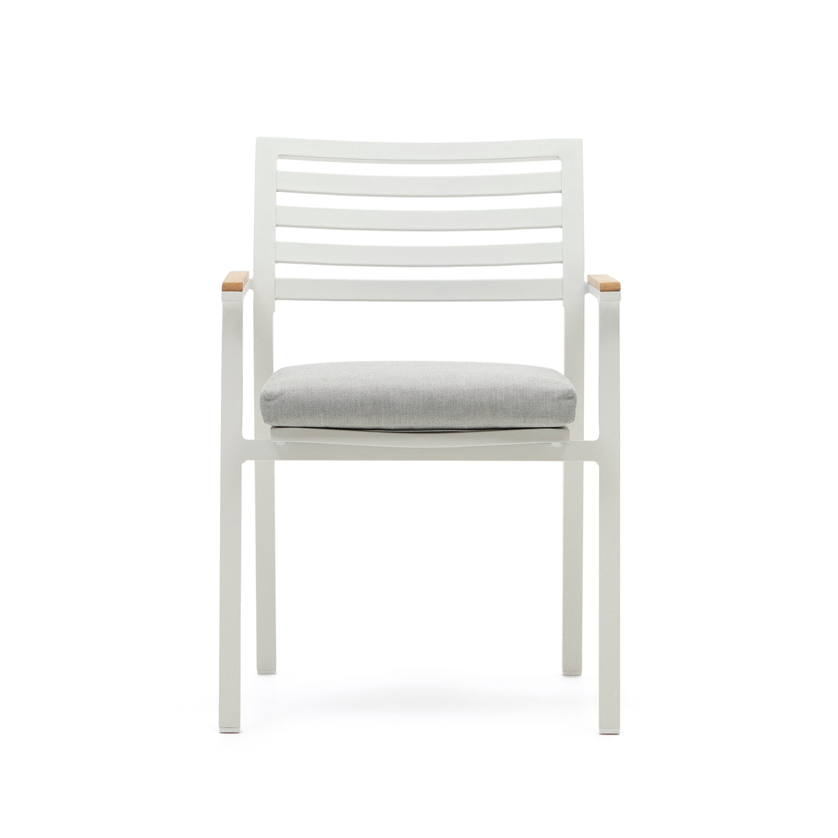 Bona stapelbarer Gartenstuhl aus Aluminium mit weißem Finish und Armlehnen aus massivem Teakholz - ZEN ZONE Furniture