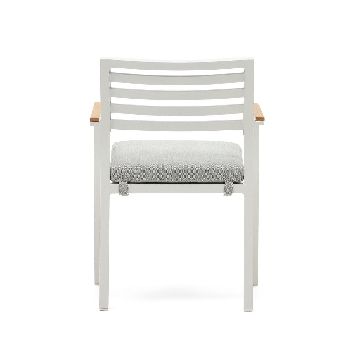 Bona stapelbarer Gartenstuhl aus Aluminium mit weißem Finish und Armlehnen aus massivem Teakholz - ZEN ZONE Furniture