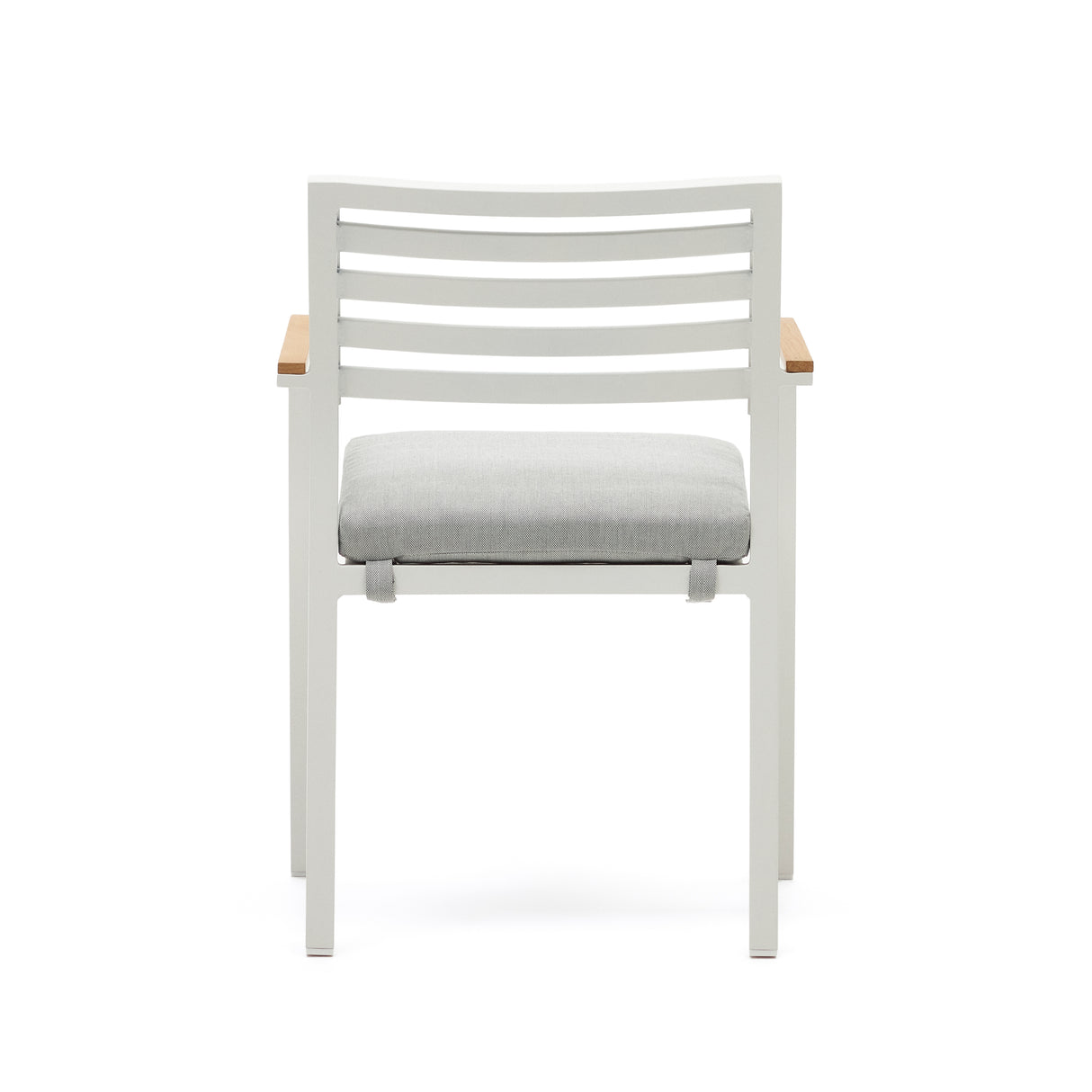 Bona stapelbarer Gartenstuhl aus Aluminium mit weißem Finish und Armlehnen aus massivem Teakholz - ZEN ZONE Furniture