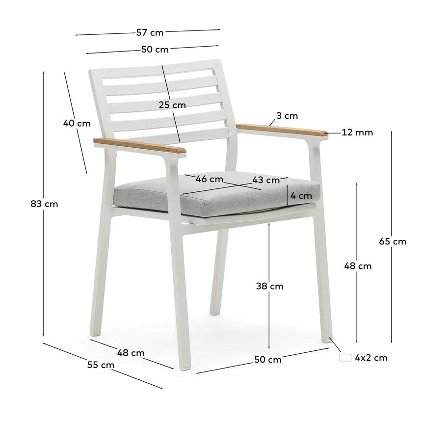 Bona stapelbarer Gartenstuhl aus Aluminium mit weißem Finish und Armlehnen aus massivem Teakholz - ZEN ZONE Furniture