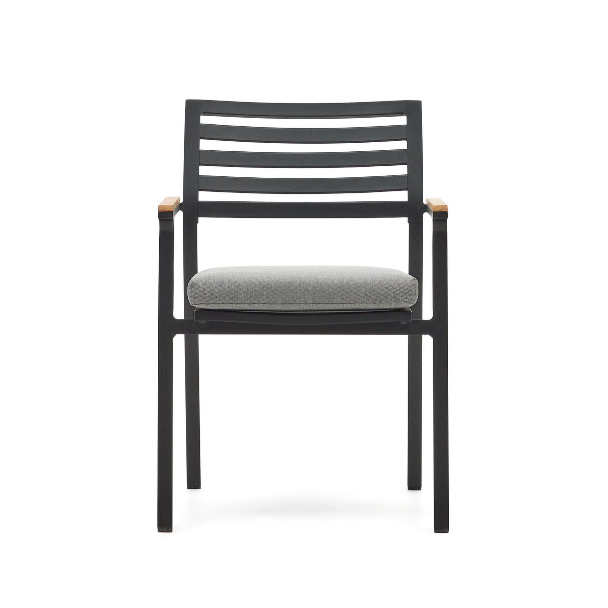 Bona stapelbarer Gartenstuhl aus Aluminium mit schwarzem Finish und Armlehnen aus massivem - ZEN ZONE Furniture