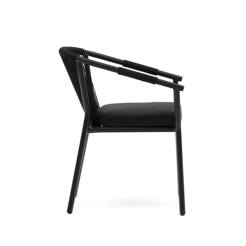 Xelida stapelbarer Gartenstuhl aus Aluminium und Seil schwarz - ZEN ZONE Furniture