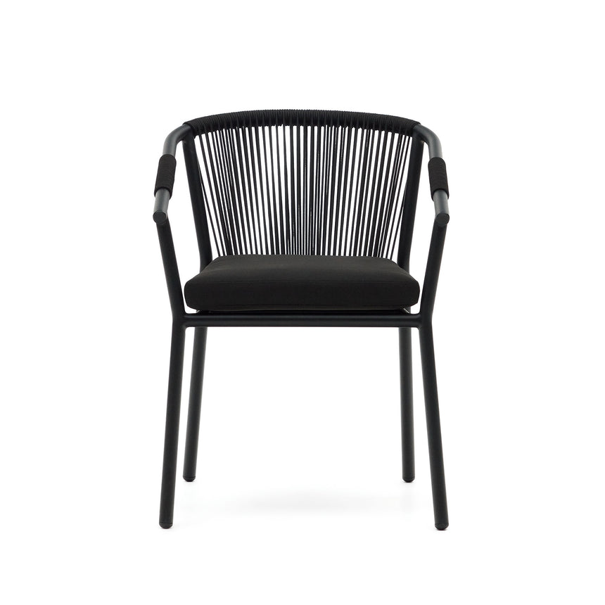 Xelida stapelbarer Gartenstuhl aus Aluminium und Seil schwarz - ZEN ZONE Furniture