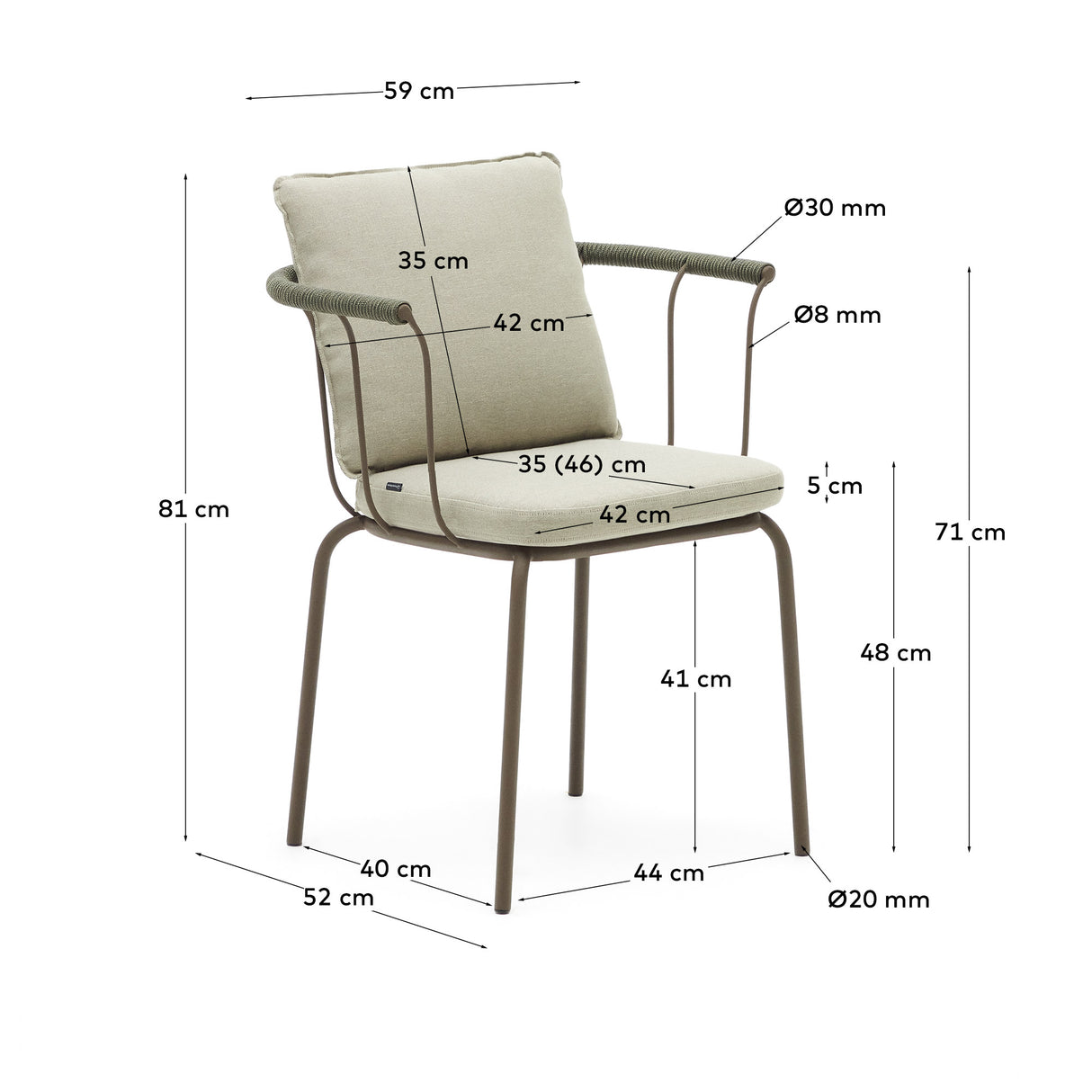 Salguer stapelbarer Stuhl aus Seil und Stahl mit Finish in Braun - ZEN ZONE Furniture