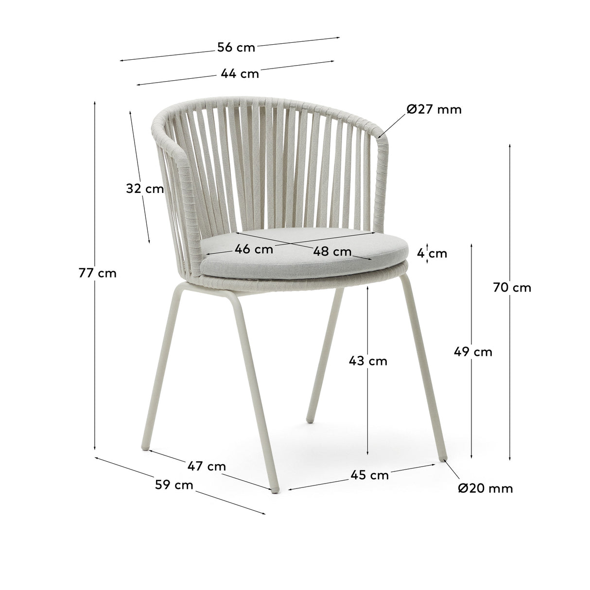 Saconca Stuhl outdoor aus Seil und Stahl mit Finish in Grau - ZEN ZONE Furniture