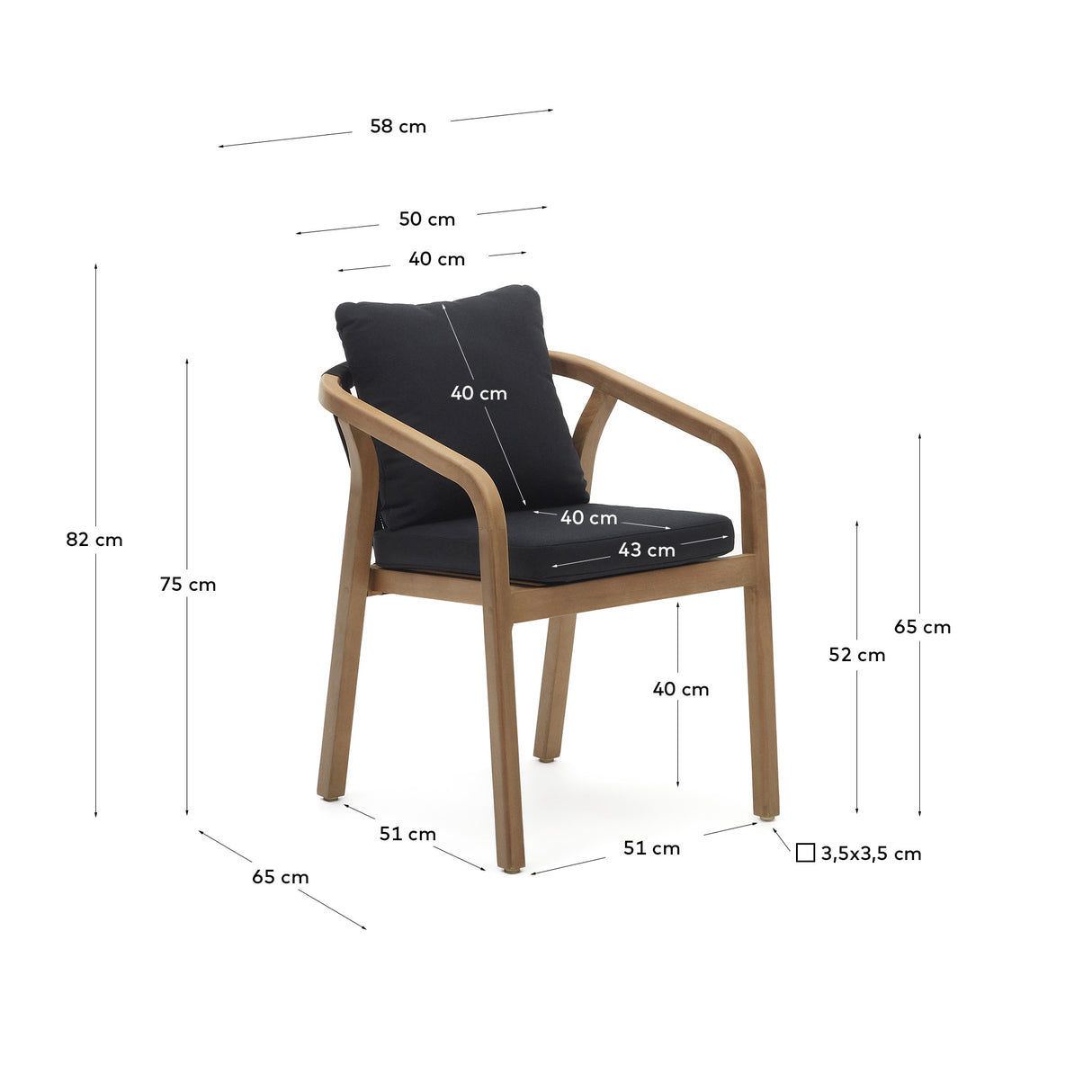 Malaret stapelbarer Stuhl aus massivem Eukalyptusholz und Seil in Schwarz FSC 100% - ZEN ZONE Furniture