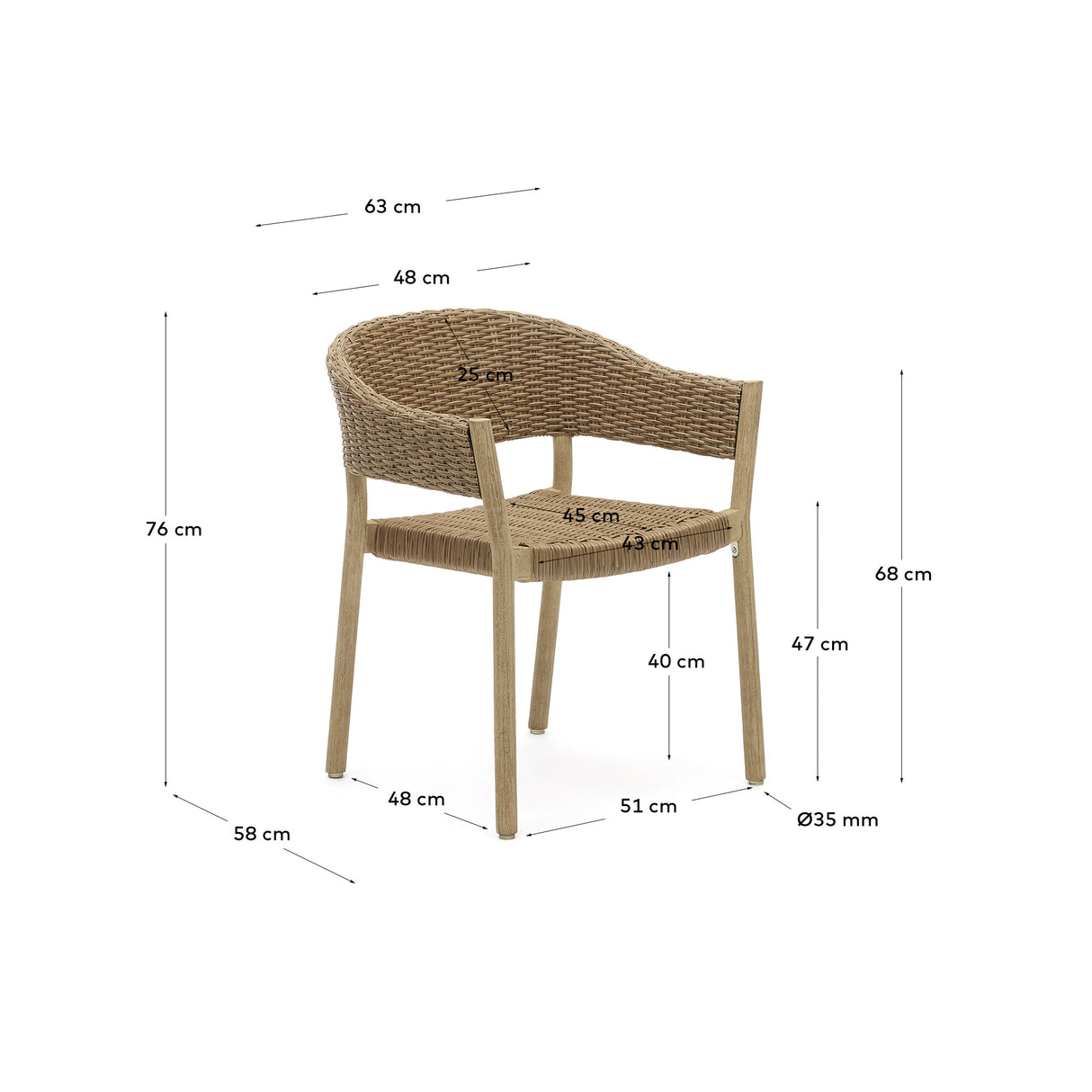 Pola stapelbarer Stuhl 100% Outdoor massiver Eukalyptus 100% FSC Kunstrattan natürliches F - ZEN ZONE Furniture