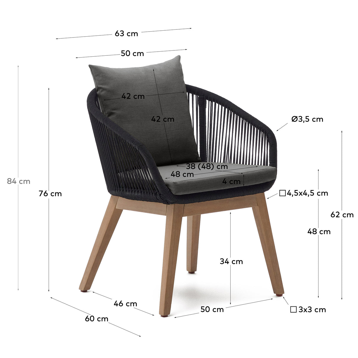 Portalo Stuhl aus Seil in Schwarz und Beinen massives Akazienholz 100% FSC - ZEN ZONE Furniture