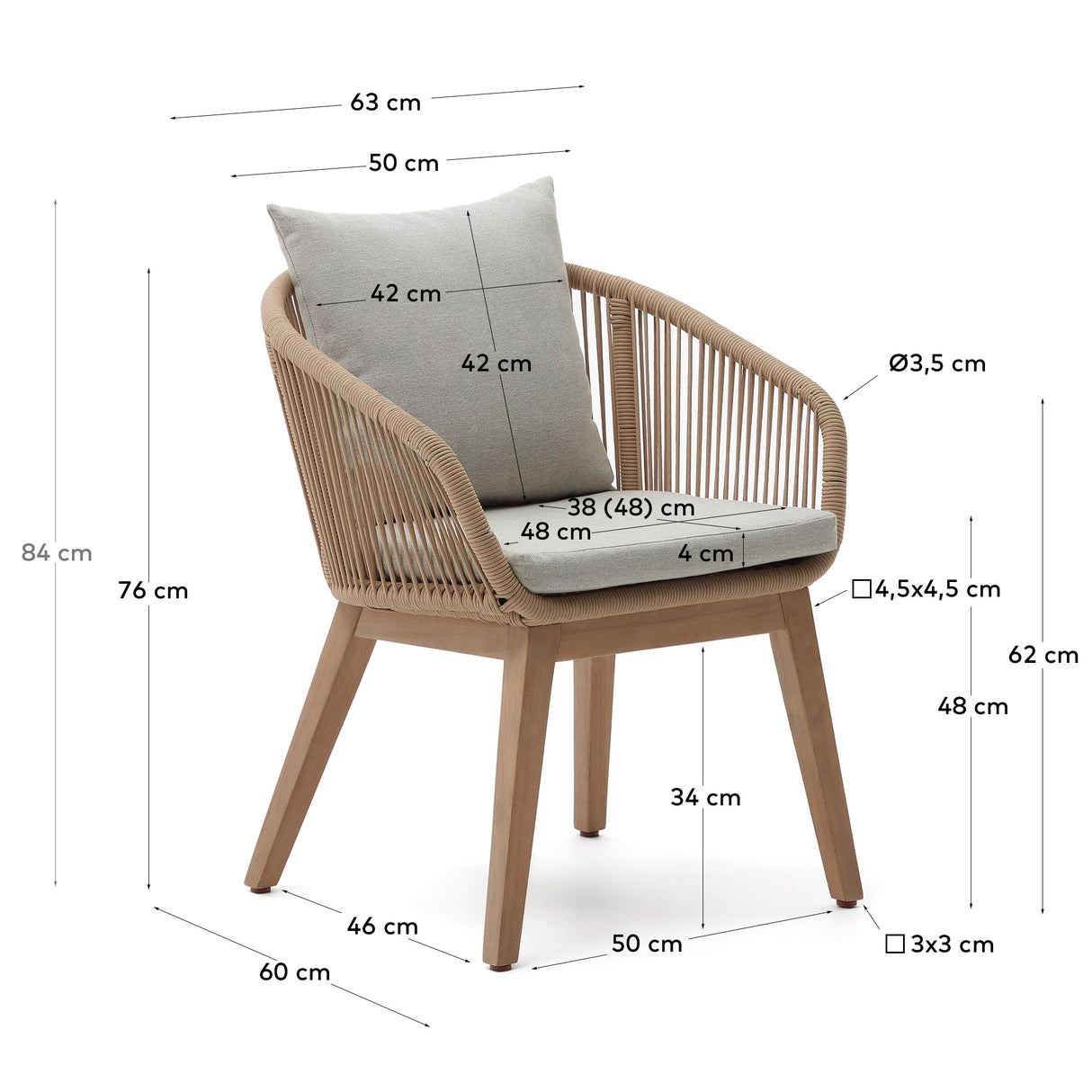 Portalo Stuhl aus Seil in Beige und Beinen massives Akazienholz 100% FSC - ZEN ZONE Furniture