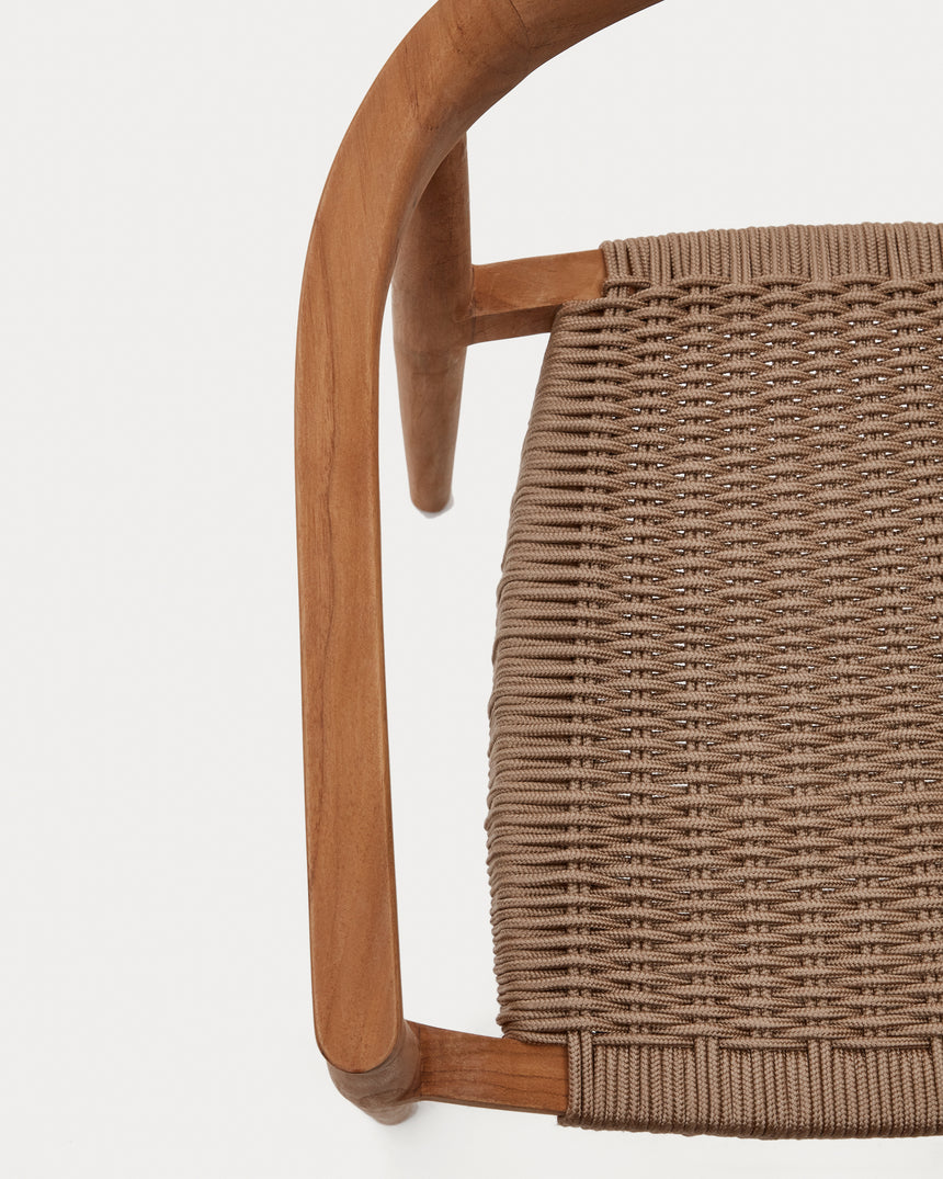 Ydalia stapelbarer Outdoor-Stuhl massives Teakholz natürliches Finish beiges Seil - ZEN ZONE Furniture