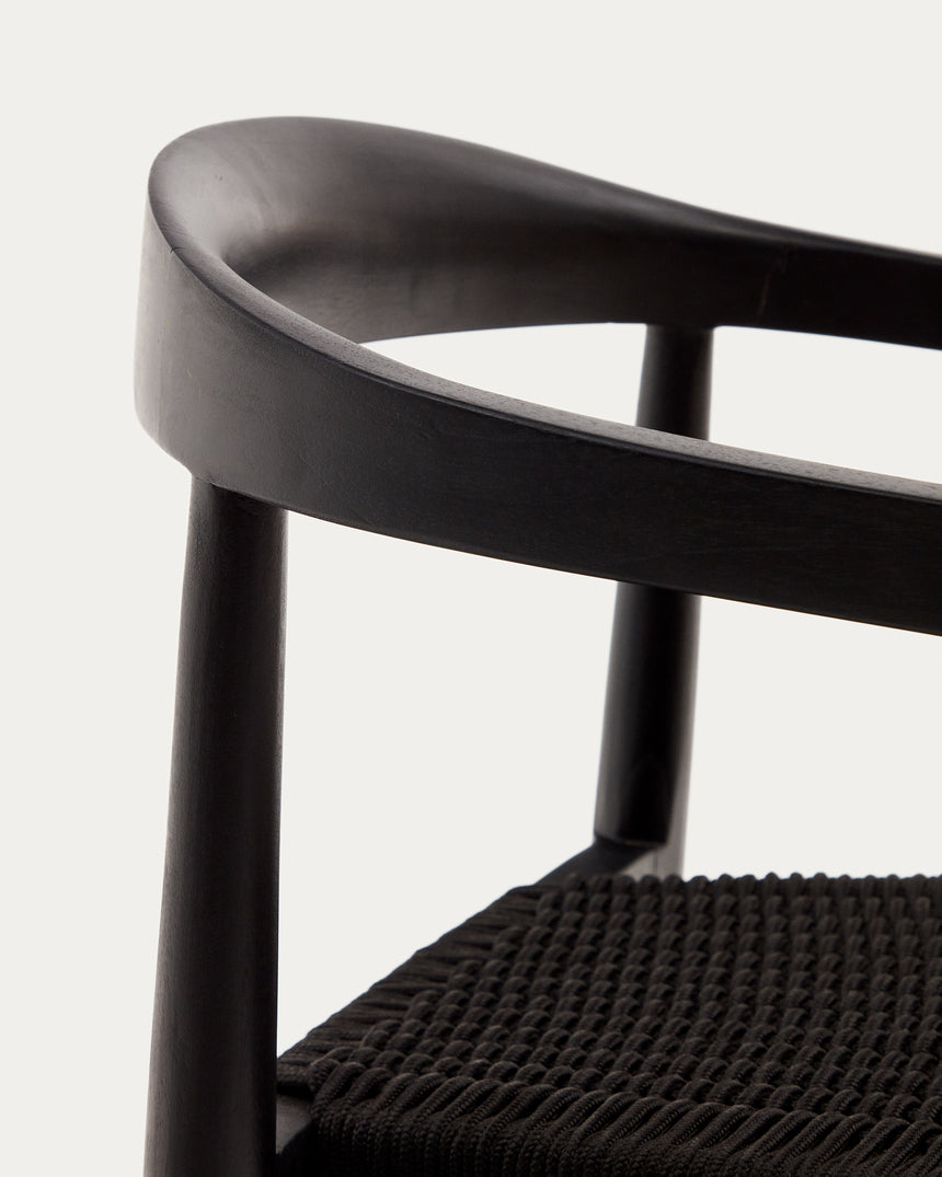 Ydalia stapelbarer Outdoor-Stuhl aus massivem Teakholz schwarzes Finish schwarzes Seil - ZEN ZONE Furniture