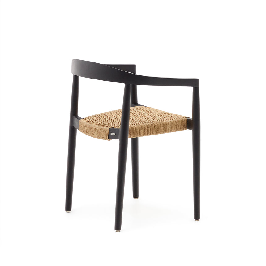 Ydalia stapelbarer Outdoor-Stuhl massives Teakholz schwarz Seil aus synthetischem Rattan - ZEN ZONE Furniture
