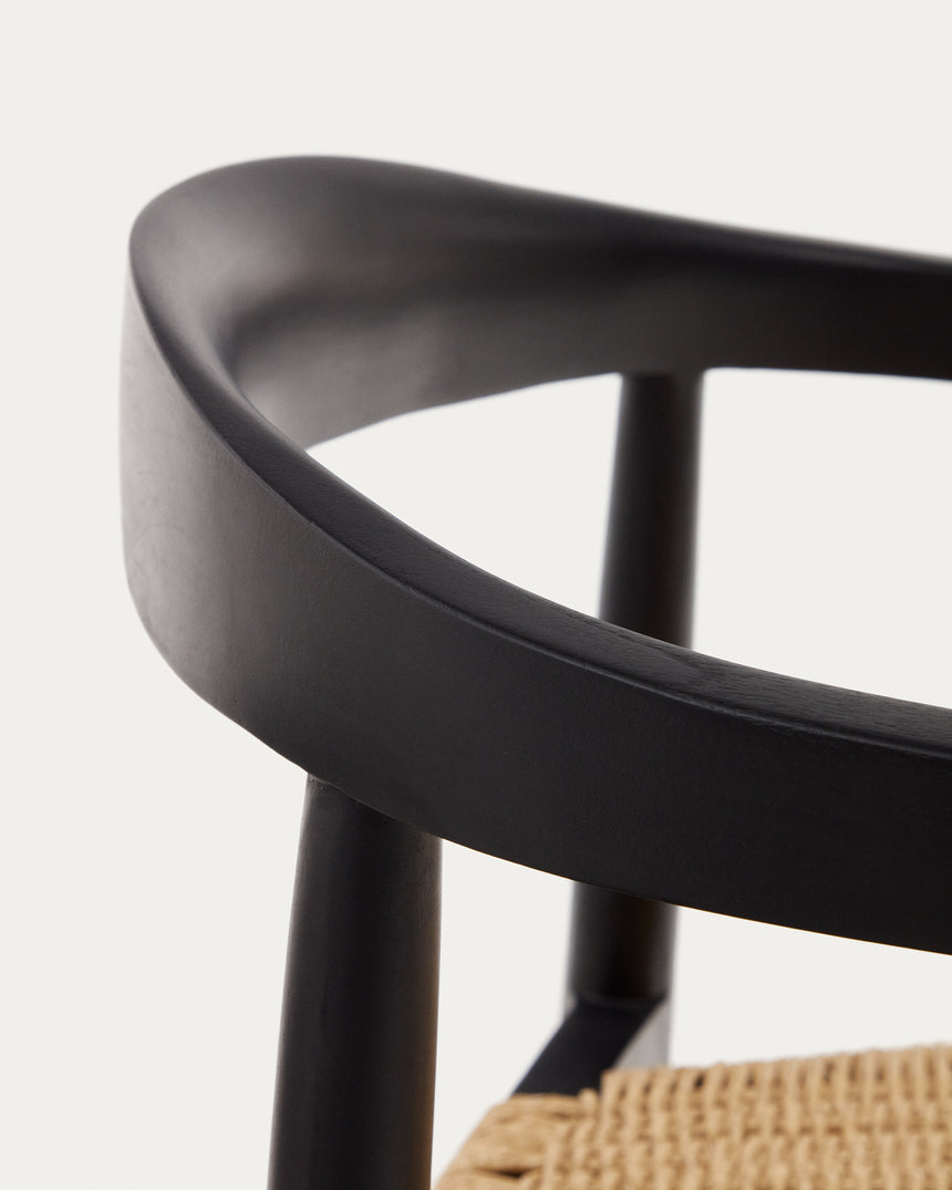 Ydalia stapelbarer Outdoor-Stuhl massives Teakholz schwarz Seil aus synthetischem Rattan - ZEN ZONE Furniture