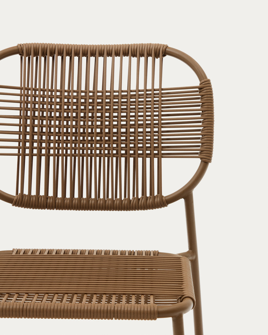 Talaier Outdoor Stuhl stapelbar aus synthetischem Seil und verzinktem Stahl braunes Finish - ZEN ZONE Furniture