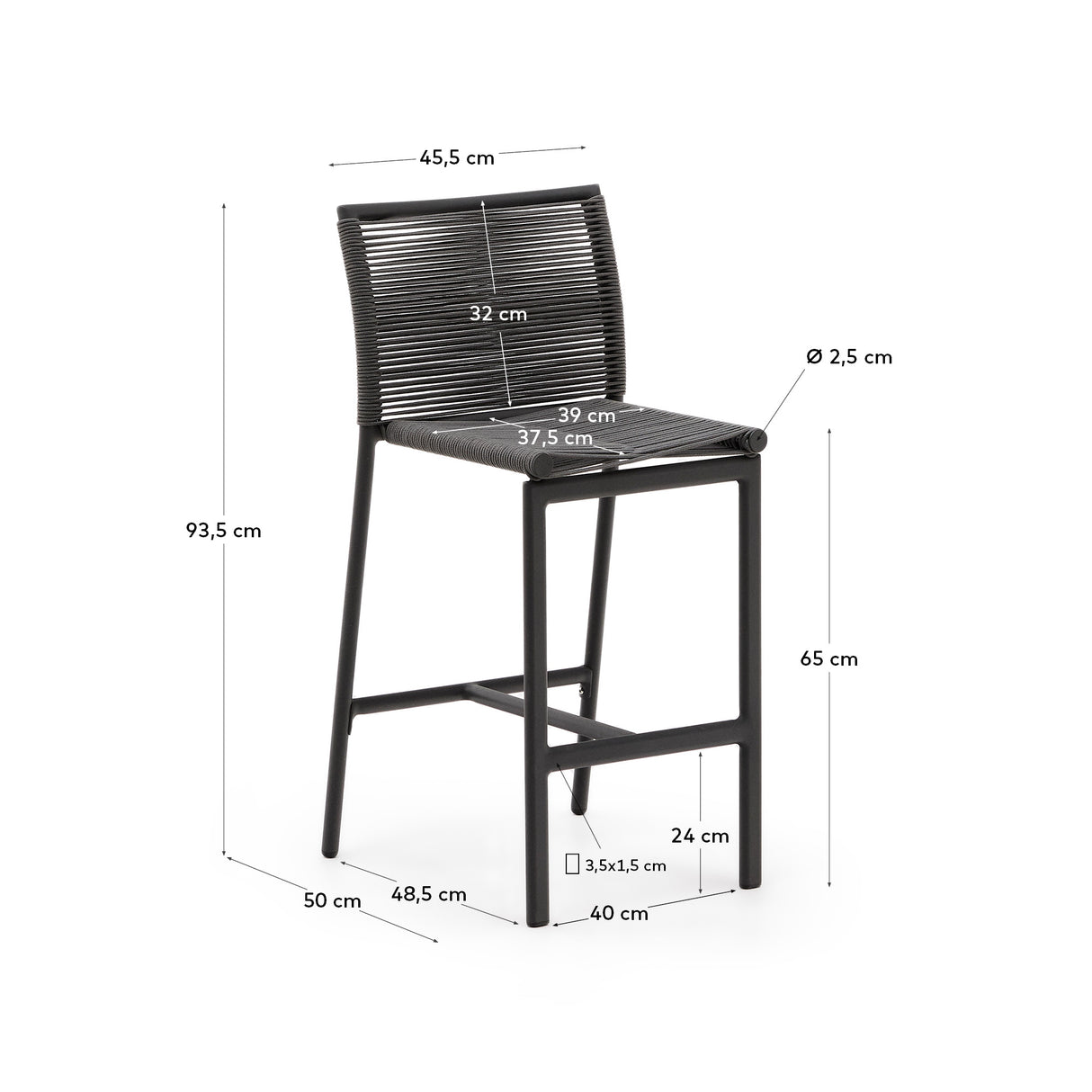 Culip Outdoor-Hocker aus Seil und grauem Aluminium 65 cm - ZEN ZONE Furniture