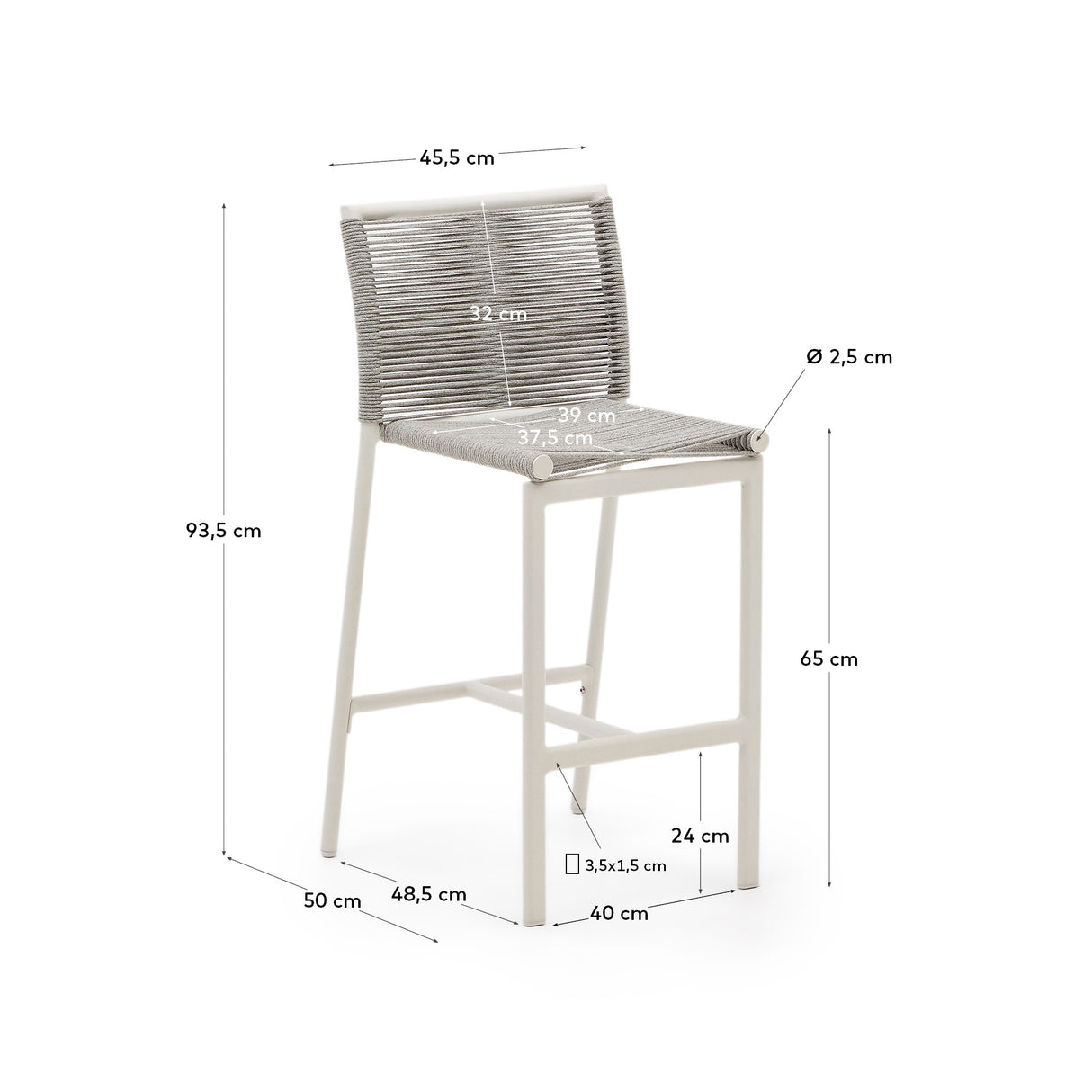 Culip Outdoor-Hocker aus Seil und weißem Aluminium 65 cm - ZEN ZONE Furniture