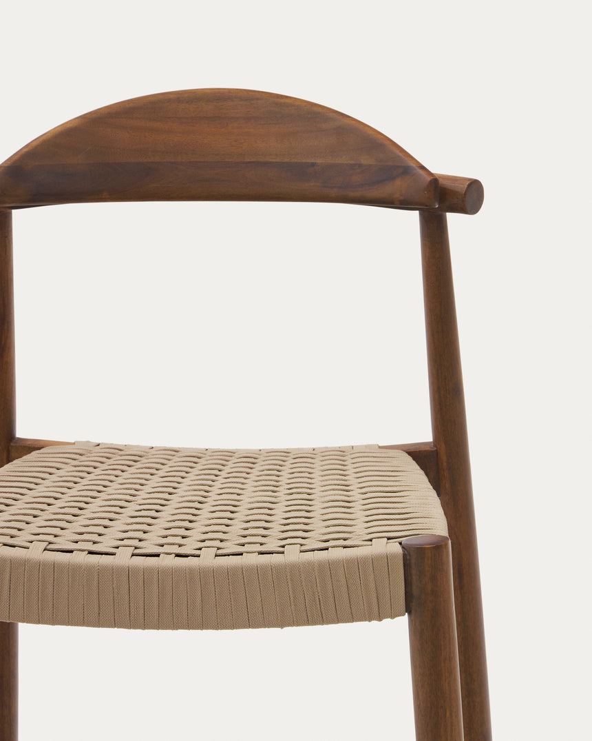 Nina Hocker massives Akazienholz nussbaumfarbenes Finish Seil beige Höhe 62 cm FSC 100% - ZEN ZONE Furniture