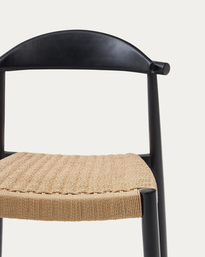 Nina Hocker aus massivem Akazienholz schwarzes Finish und Seil beige Höhe 62 cm FSC 100% - ZEN ZONE Furniture