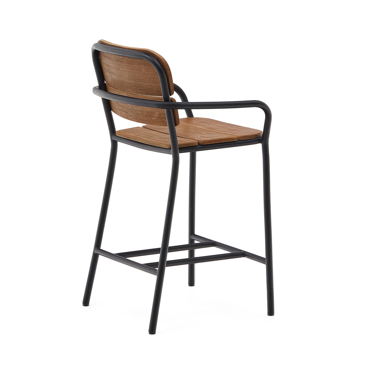 Algueret Hocker aus massivem Eukalyptusholz, Naturfinish, schwarzes Aluminium, 65 cm, FSC 100% - ZEN ZONE Furniture