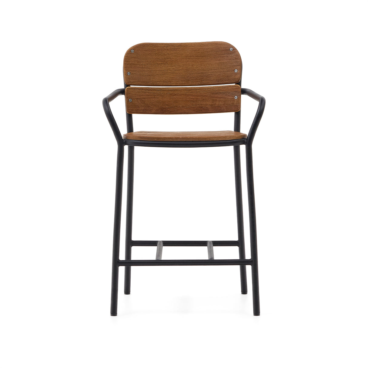 Algueret Hocker aus massivem Eukalyptusholz, Naturfinish, schwarzes Aluminium, 65 cm, FSC 100% - ZEN ZONE Furniture