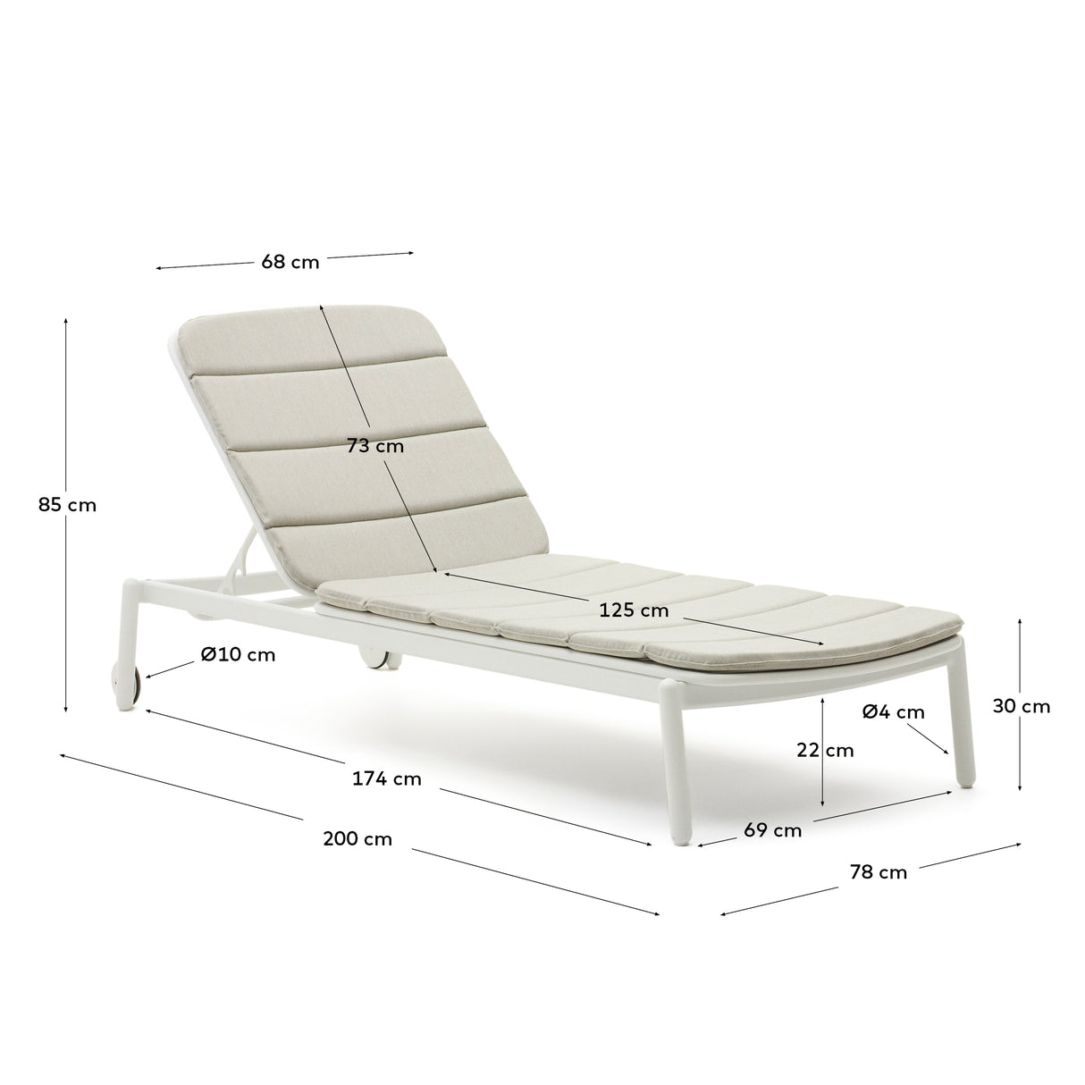 Marcona Sonnenliege für den Außenbereich aus Aluminium mit weißer Lackierung - ZEN ZONE Furniture