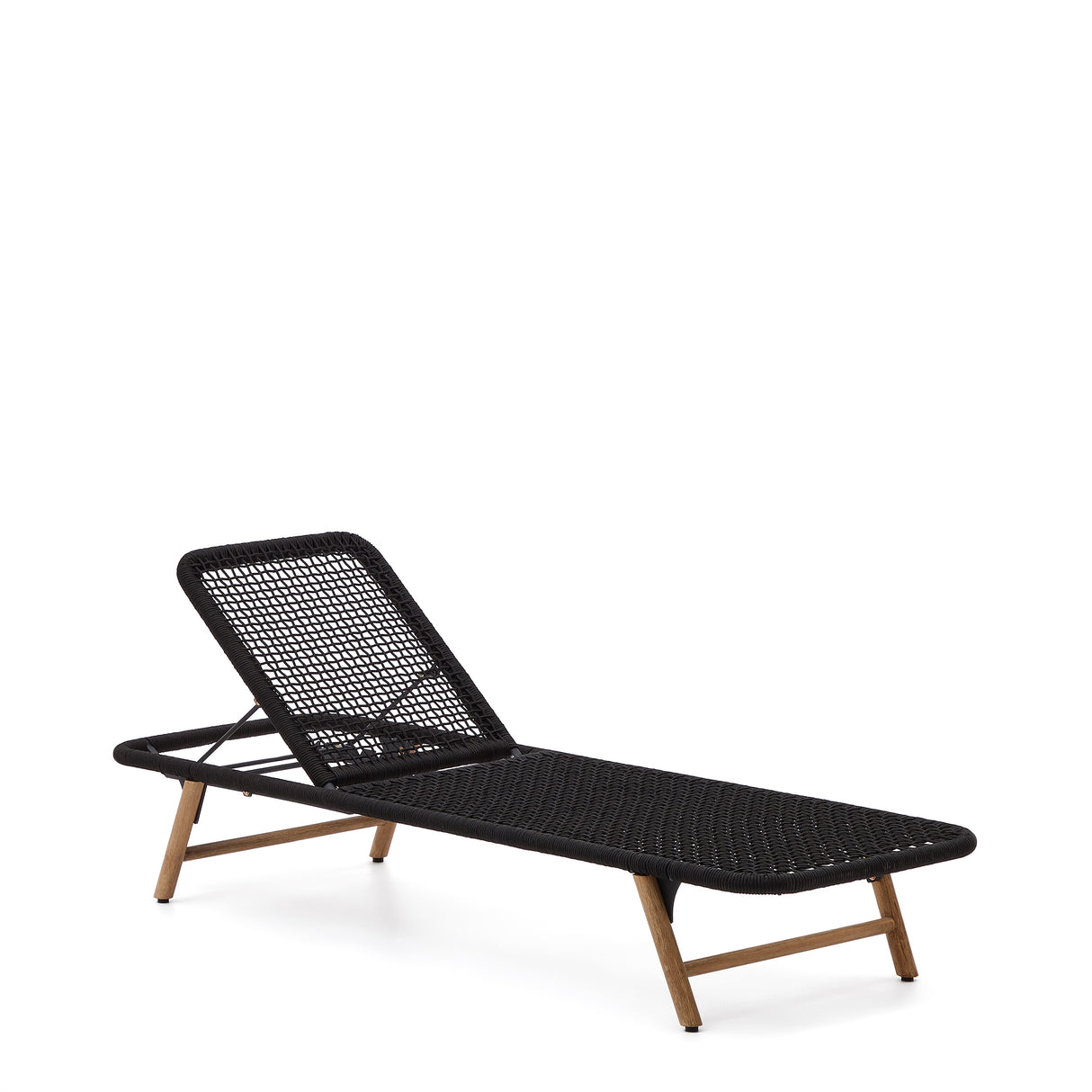 Dandara Sonnenliege mit Stahlstruktur, schwarzem Flechtwerk und Füßen aus massivem Akazien - ZEN ZONE Furniture