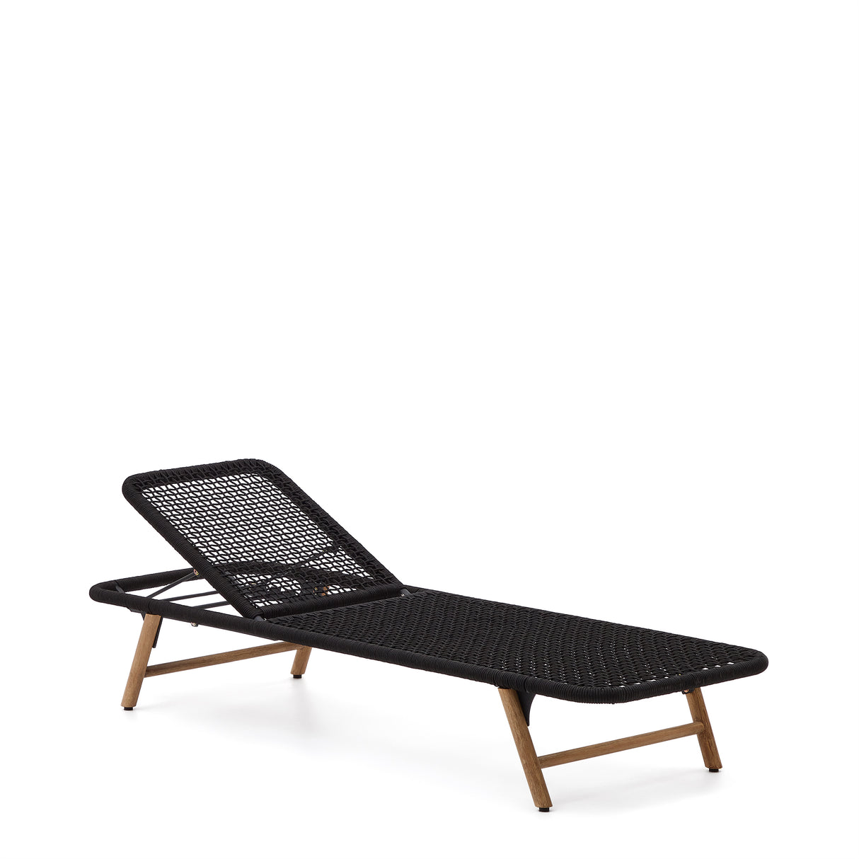 Dandara Sonnenliege mit Stahlstruktur, schwarzem Flechtwerk und Füßen aus massivem Akazien - ZEN ZONE Furniture