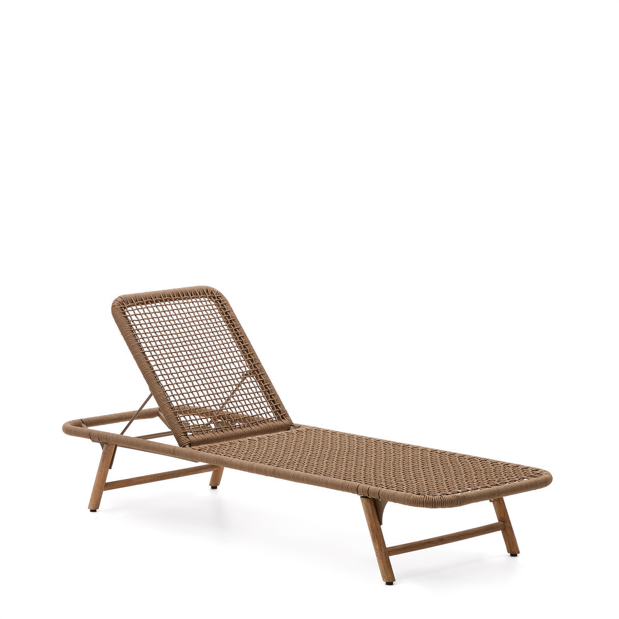 Dandara Sonnenliege mit Stahlstruktur, beigem Flechtwerk und Füßen aus massivem Akazienhol - ZEN ZONE Furniture